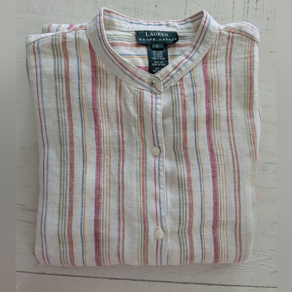 Lauren Ralph Lauren Women's Linen Button Tunic Relaxed Large Striped - Picture 11 of 11